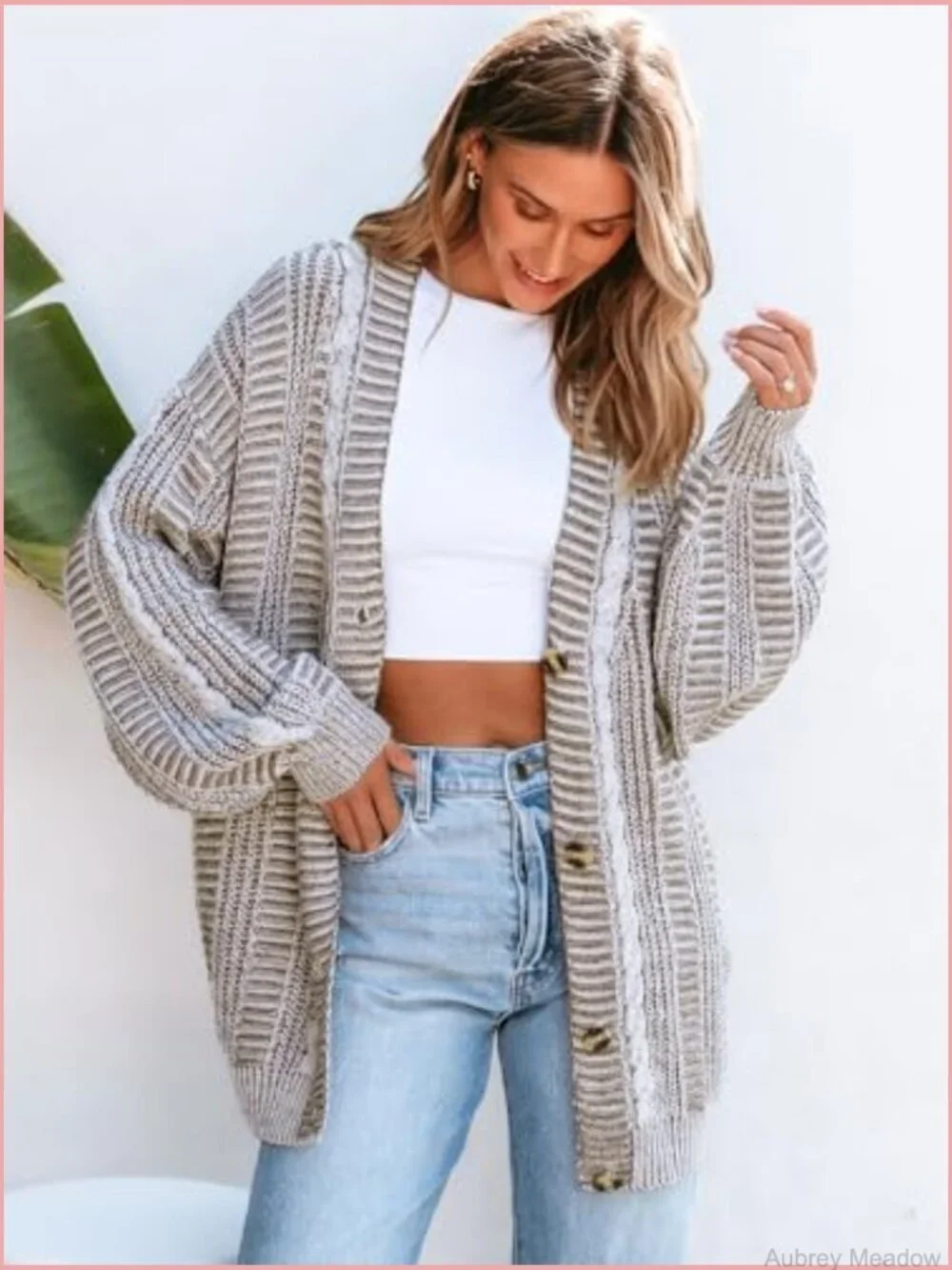 Oversized Cardigan Sweater Open Front Long Sleeve Chunky Knit Button Loose
